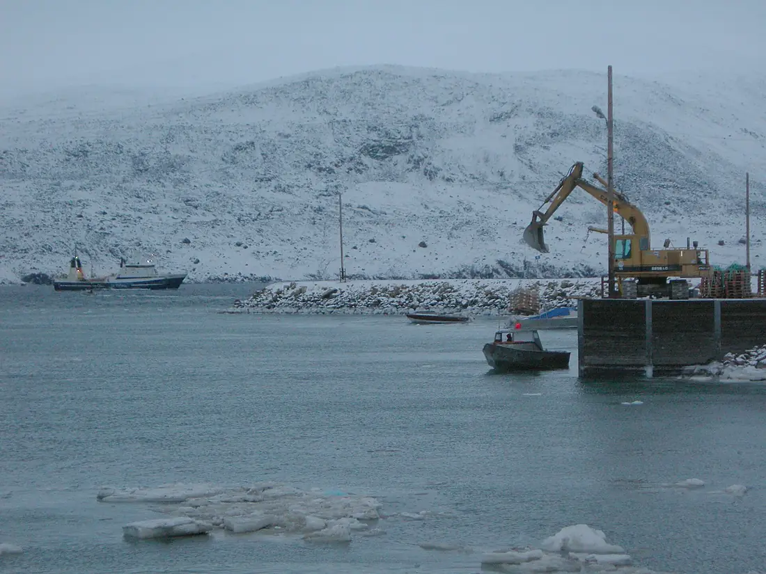 Fishing boat moored in a fjord off Baffin Bay