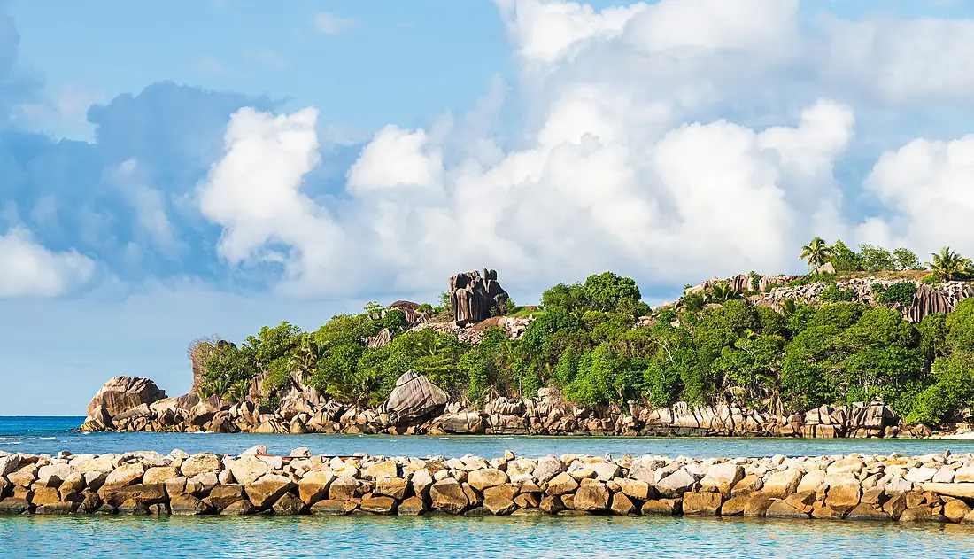 Coast of La Digue near ferry harbor in 2025