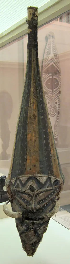 Mask, Vanuatu, Malakula Island, tree fern, vegetable paste, cane, cobwebs, boars tusks and pigment