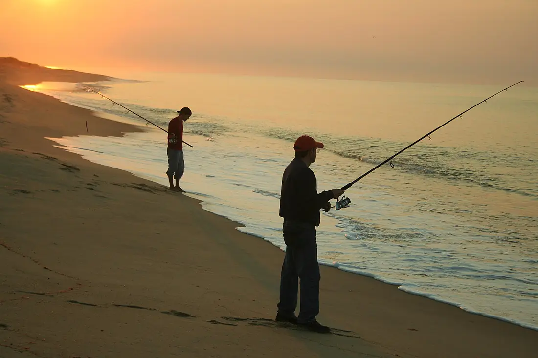 Fishing South Beach - early morning low tide - Katama during fishing derby on Martha's Vineyard, USA