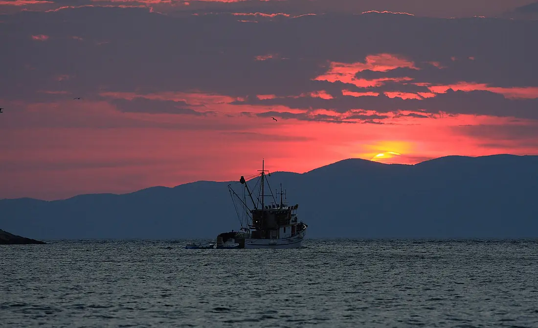 Fishing boat at sunset on the island of Mljet, Croatia