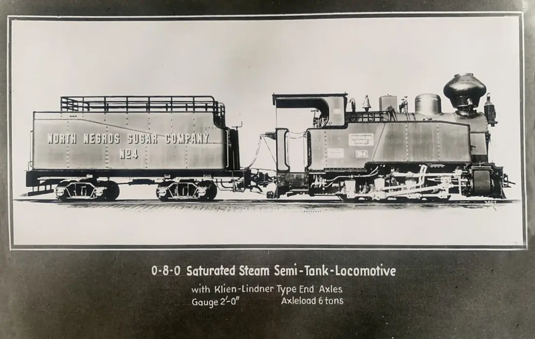 D n2t Dampflok mit Holzfeuerung für die Philippinen, North Negros Sugar Company N° 4, Kart. 51, Neg-Nr. alt 3807, Spur 610 mm, Klien-Lindner, 6 t Achslast, F22149-1932