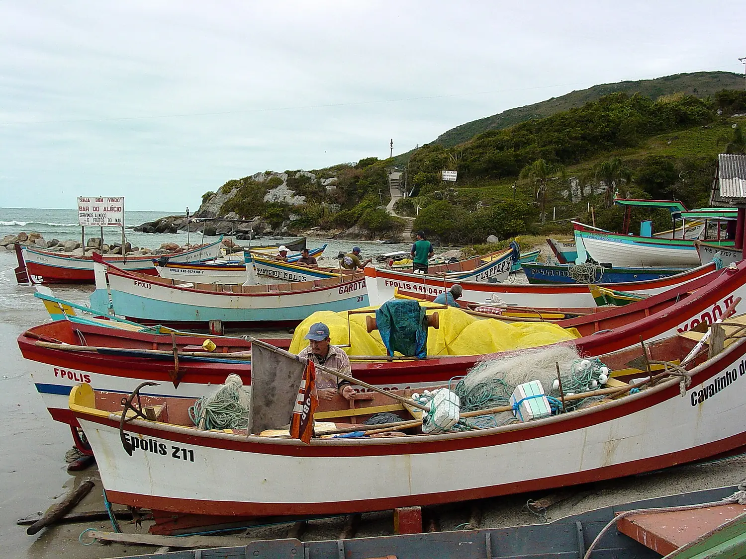 Fishermen and Boats at Armacao - Santa Catarina Island - Brazil