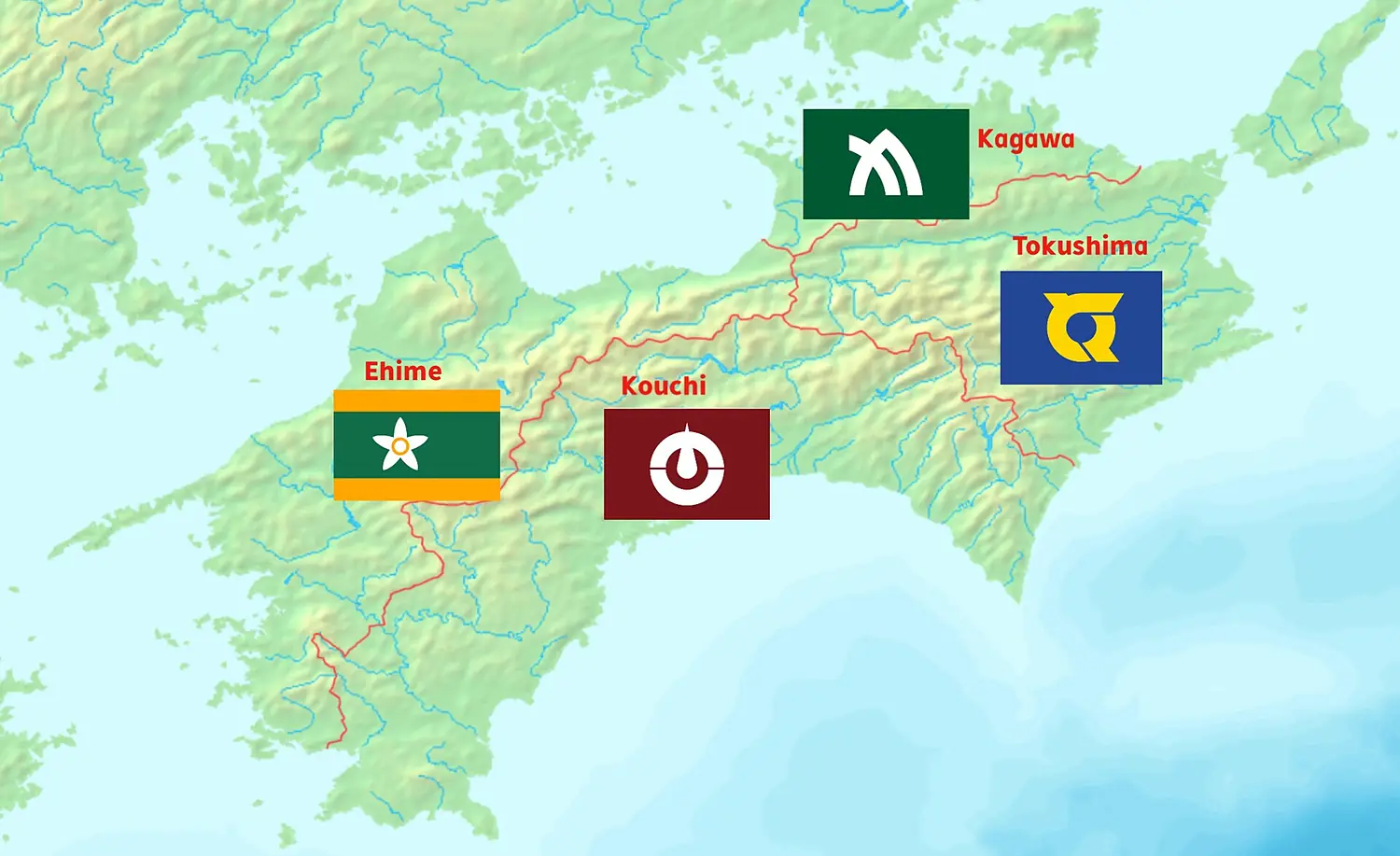Shikoku prefectures and prefecture flags
