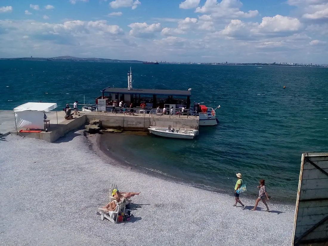 Beach and Port at St Anastasia Island, Black Sea, Bulgaria