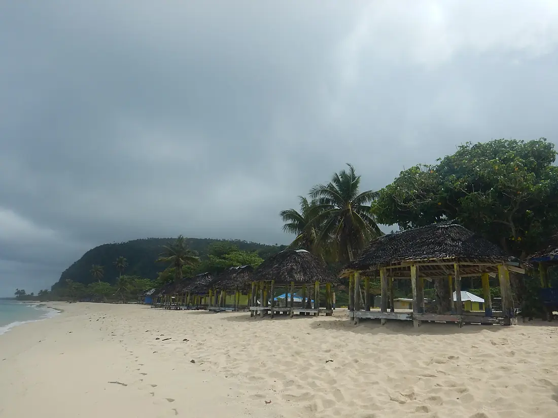 Beach fales at Lalomanu beach, Upolu, Samoa - August 2016